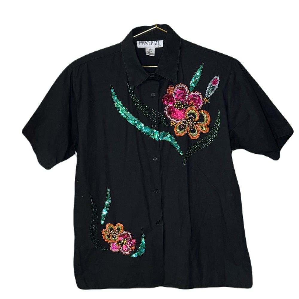Harbour Vue Black Embellished Floral Top